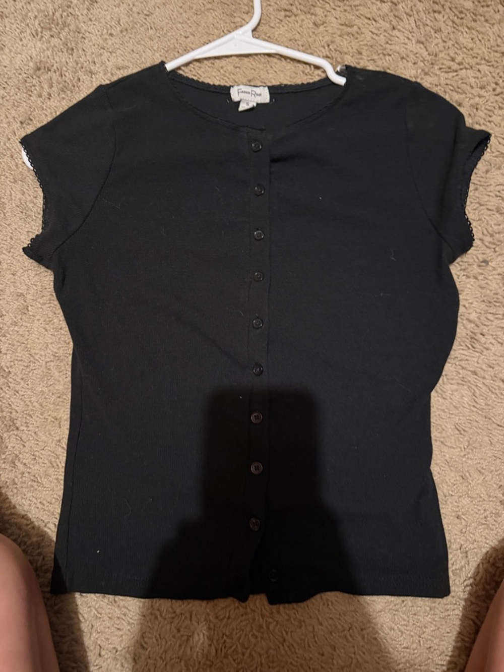 Femme Peplum Black Button-Front Short Sleeve Top